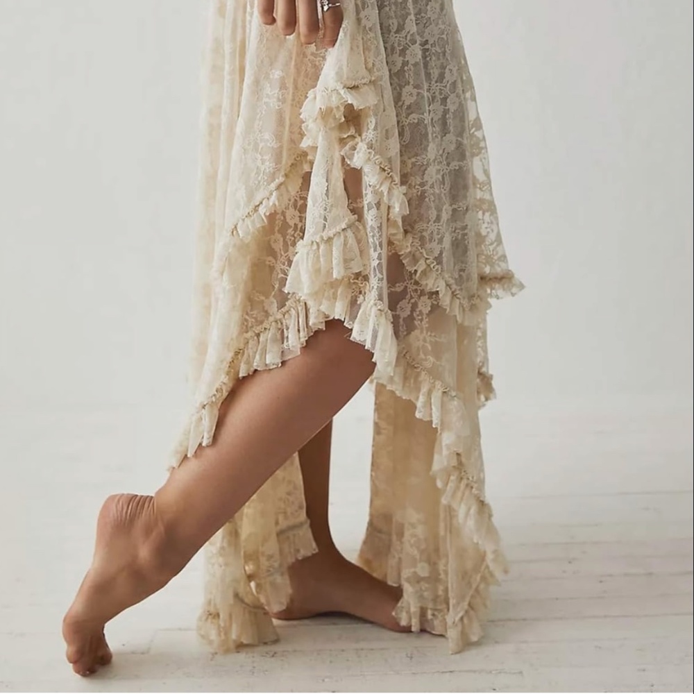 Lace Assymetrical Maxi Skirt - Picture 2 of 4